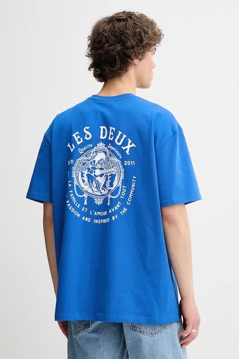 Les Deux t-shirt bawełniany męski kolor niebieski z nadrukiem 1000216