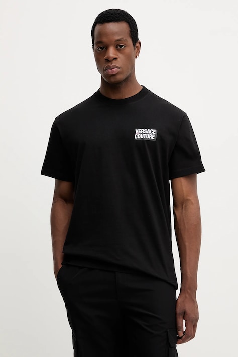 Versace Jeans Couture t-shirt bawełniany męski kolor czarny z nadrukiem 79GAHP10 CJ01P