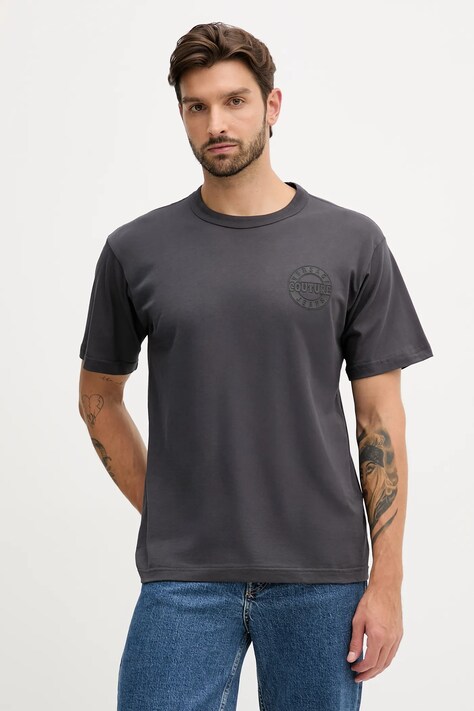 Versace Jeans Couture t-shirt bawełniany męski kolor szary z aplikacją 79GAHT06 CJ00T