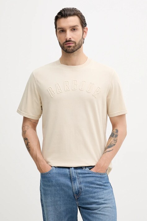 Barbour tricou din bumbac BANFORD culoarea bej, cu imprimeu, MTS1443