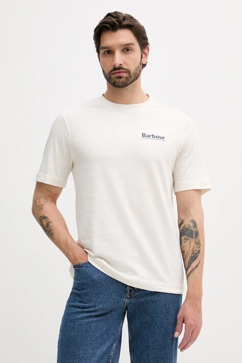 Barbour t-shirt bawełniany MOONWELL męski kolor beżowy z nadrukiem MTS1465