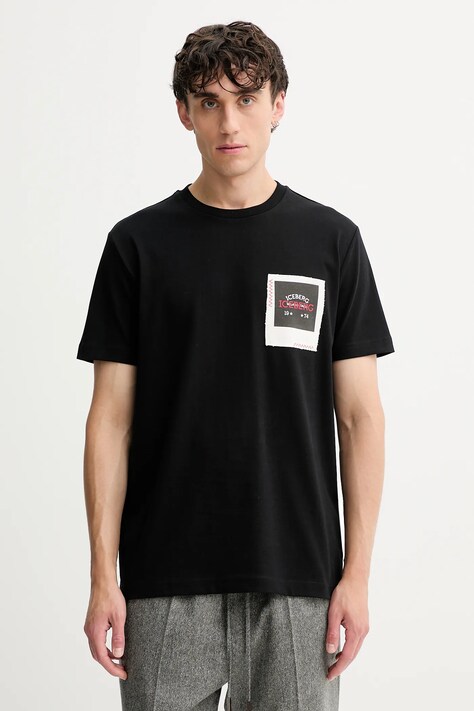 Iceberg t-shirt bawełniany męski kolor czarny z aplikacją F042 6304