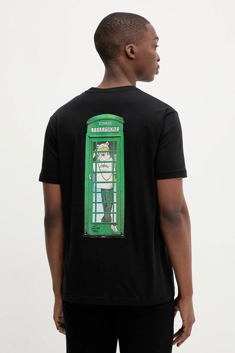 Iceberg t-shirt bawełniany męski kolor czarny z nadrukiem F049 6325