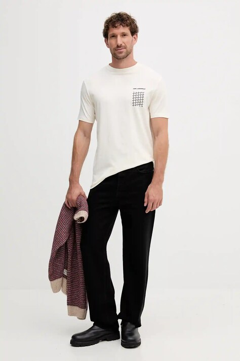 Karl Lagerfeld tricou culoarea bej, cu imprimeu, 554221.755034
