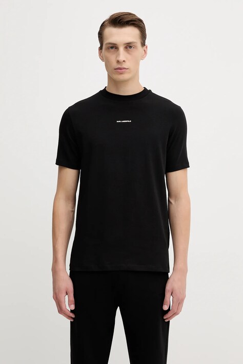Bavlněné tričko Karl Lagerfeld pánské, černá barva, s potiskem, 554235.755051