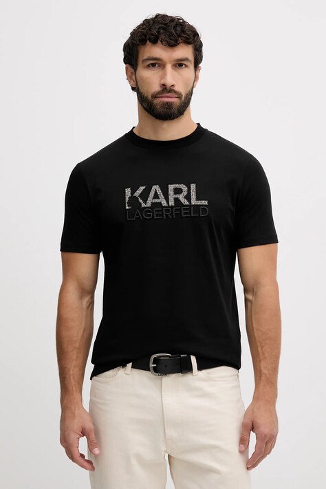 Tričko Karl Lagerfeld pánske, čierna farba, s nášivkou, 554225.755038