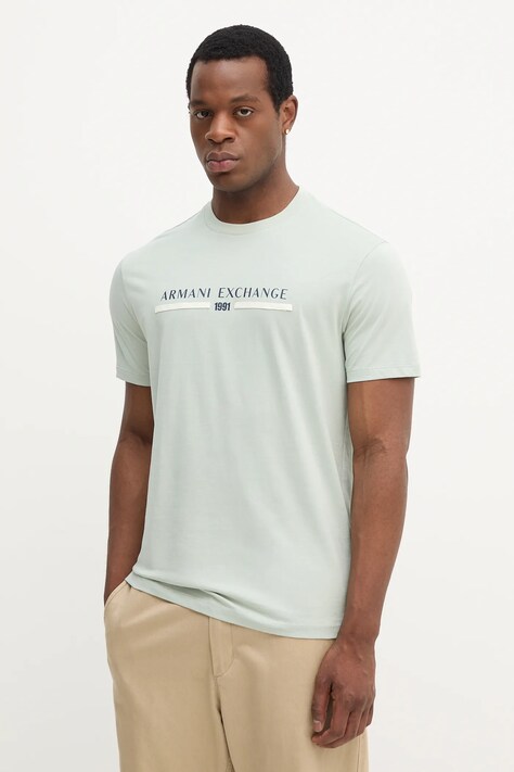 Armani Exchange t-shirt bawełniany męski kolor zielony z nadrukiem XM001074 AF10356