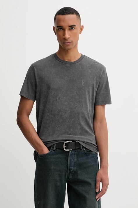 Хлопковая футболка AllSaints SAKA цвет серый однотонная M016JC