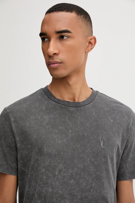 Памучна тениска AllSaints SAKA в сиво с изчистен дизайн M016JC