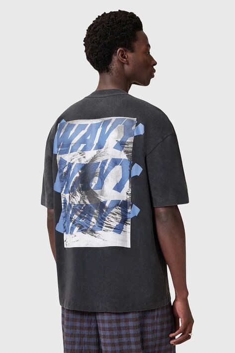 AllSaints t-shirt bawełniany WAVY męski kolor czarny z nadrukiem M063PC
