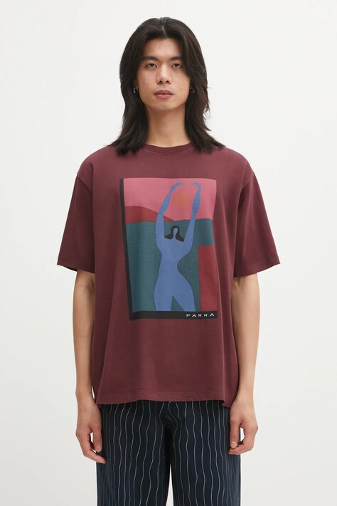 by Parra cotton t-shirt Protect the sun maroon color with a print 54401