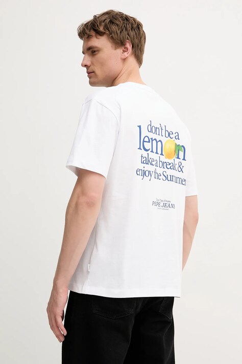 Pepe Jeans tricou din bumbac culoarea alb, cu imprimeu, PM509958