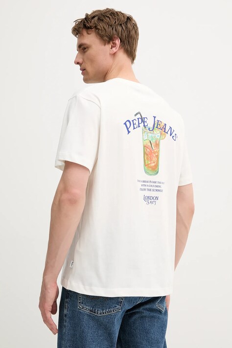 Pepe Jeans tricou din bumbac culoarea alb, cu imprimeu, PM509962