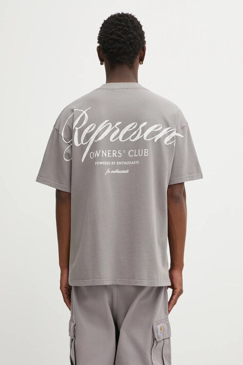 Bavlněné tričko Represent Owners Club Script pánské, šedá barva, s potiskem, OCM41201