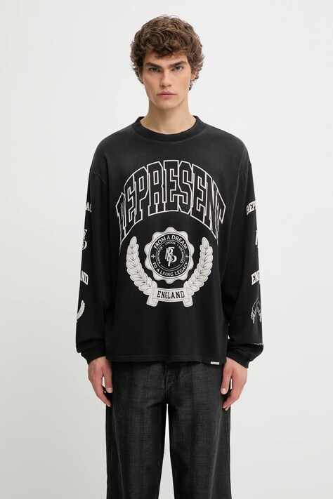 Represent longsleeve bawełniany Legacy Crest kolor czarny wzorzysty MLM100371
