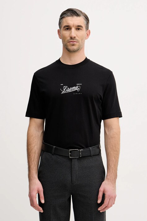 Sisley t-shirt bawełniany męski kolor czarny z nadrukiem 3I1XS104O