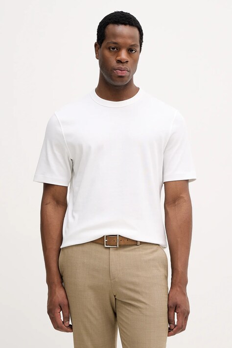 Sisley t-shirt bawełniany męski kolor beżowy gładki 3YNVS104Q