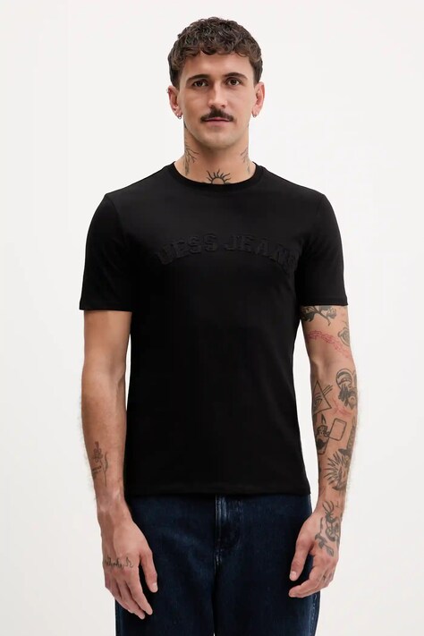 Βαμβακερό μπλουζάκι Guess Jeans ανδρικά, χρώμα: μαύρο, M5YI05 K8HM0
