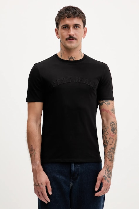 Guess Jeans tricou din bumbac culoarea negru, cu imprimeu, M5YI05 K8HM0