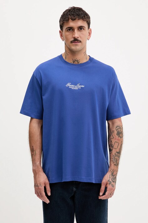 Βαμβακερό μπλουζάκι Guess Jeans ανδρικά, χρώμα: μπλε, M5YI61 K8FQ4