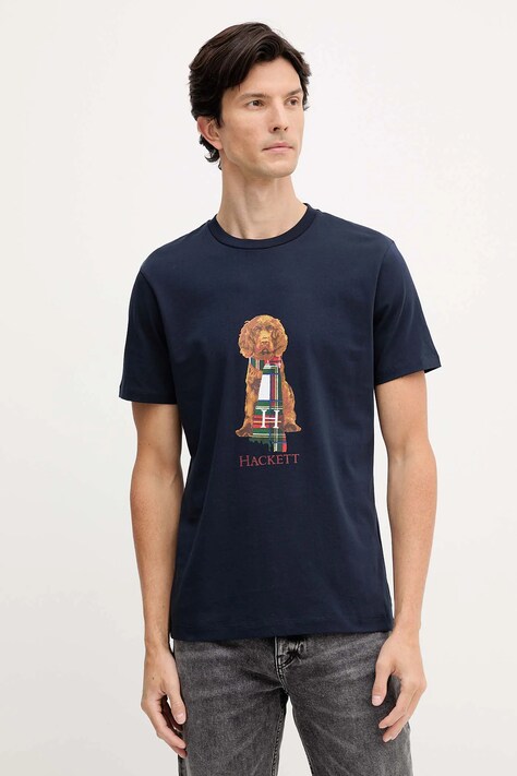 Hackett London t-shirt bawełniany męski kolor granatowy z nadrukiem HM5000022