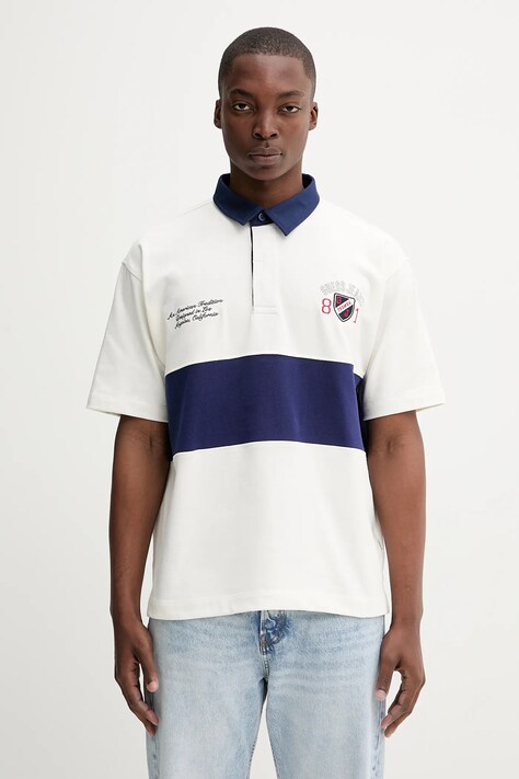 Guess Jeans polo bawełniane męski kolor beżowy z aplikacją M5YP06 KCYM1