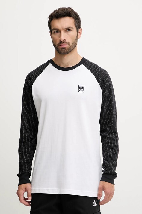 adidas Originals longsleeve din bumbac Graphic Lo Tee culoarea alb, cu imprimeu, JW0164