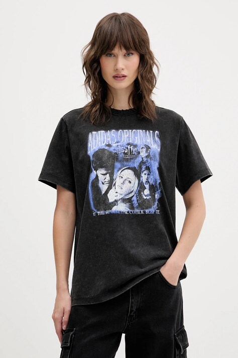 adidas Originals pamut póló Buffy Tee fekete, mintás, JX1278