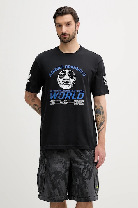 adidas Originals t-shirt bawełniany 90S Football Tee męski kolor czarny z nadrukiem JX3064