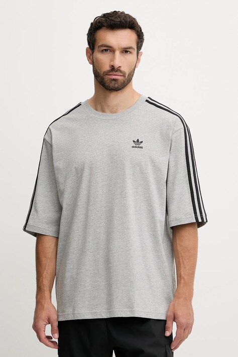 adidas Originals tricou din bumbac Oversize Tee culoarea gri, cu imprimeu, JY1395