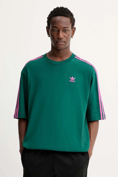Bavlnené tričko adidas Originals Oversize Tee pánske, zelená farba, s nášivkou, KA0477