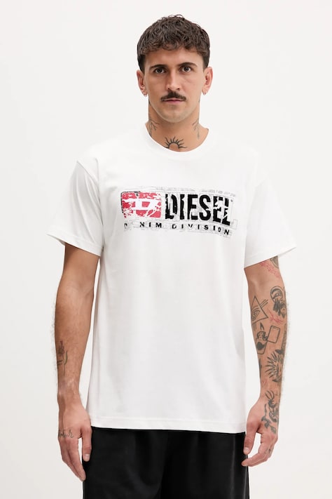 Diesel t-shirt bawełniany T-NORM-T6 męski kolor biały z nadrukiem A19436.0PLAT