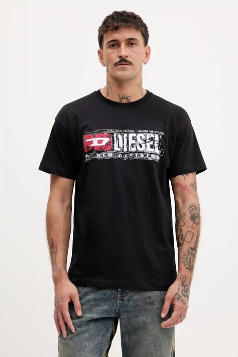 Diesel tricou din bumbac T-NORM-T6 culoarea negru, cu imprimeu, A19436.0PLAT