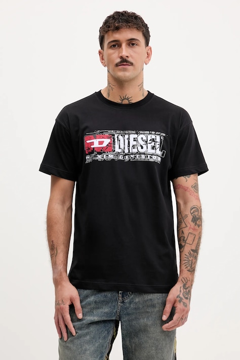 Bavlnené tričko Diesel T-NORM-T6 pánske, čierna farba, s potlačou, A19436.0PLAT