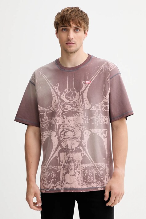 Diesel t-shirt bawełniany T-BOXT-T13 męski kolor brązowy wzorzysty A19314.0KIBW