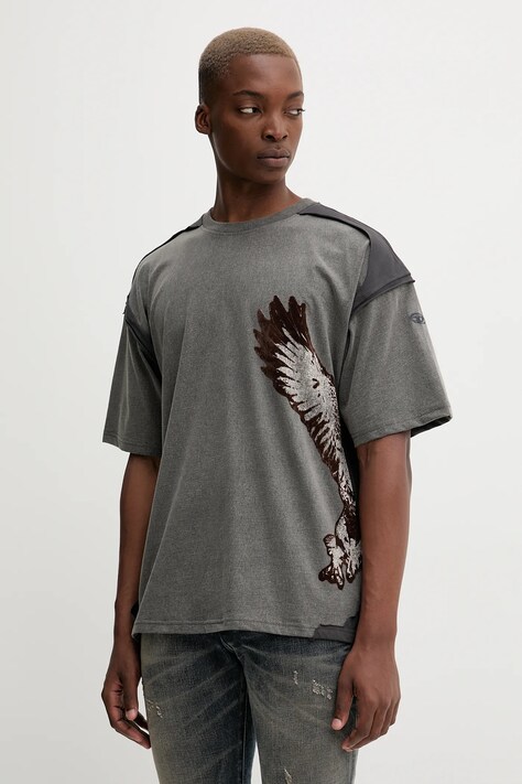 Diesel t-shirt bawełniany T-BOXT-PEELOFF męski kolor szary z nadrukiem A19321.0KIBX