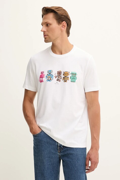 PS Paul Smith t-shirt bawełniany męski kolor biały z nadrukiem M2R-011R-TP5414