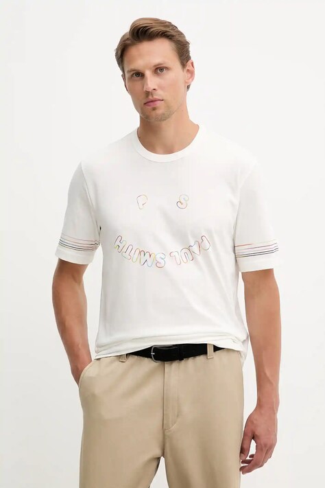 PS Paul Smith t-shirt bawełniany męski kolor biały z nadrukiem M2R-220X-TP5422
