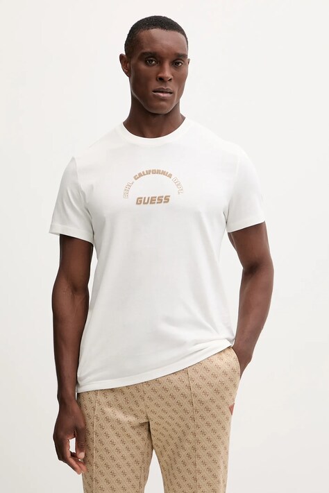 Guess t-shirt bawełniany SHIRO męski kolor beżowy z nadrukiem Z5BI05 I3Z14
