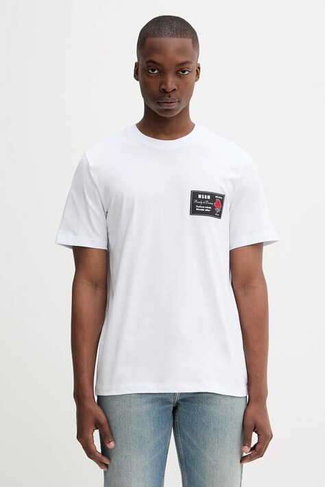 MSGM t-shirt bawełniany męski kolor biały gładki 3940MM118.257798