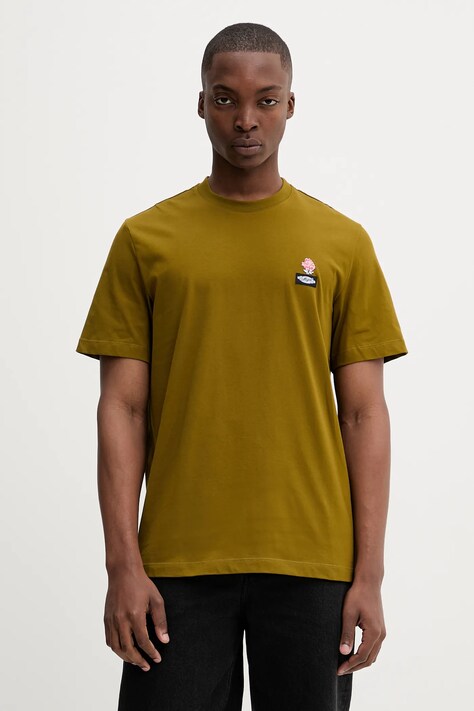 MSGM t-shirt bawełniany męski kolor zielony z aplikacją 3940MM117.257798