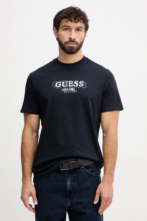 Guess t-shirt bawełniany męski kolor granatowy z nadrukiem M5BI05 I3Z14