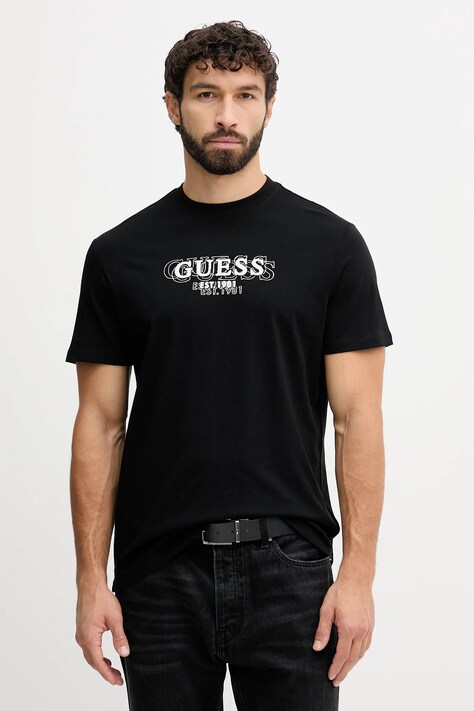 Guess t-shirt bawełniany męski kolor czarny z nadrukiem M5BI05 I3Z14