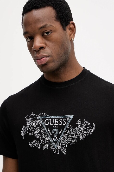 Βαμβακερό μπλουζάκι Guess ανδρικό, χρώμα: μαύρο, M5BI07 I3Z14