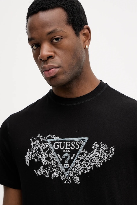 Βαμβακερό μπλουζάκι Guess ανδρικό, χρώμα: μαύρο, M5BI07 I3Z14
