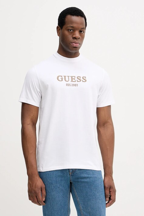 Guess t-shirt bawełniany męski kolor biały z aplikacją M5BI09 K8FQ4
