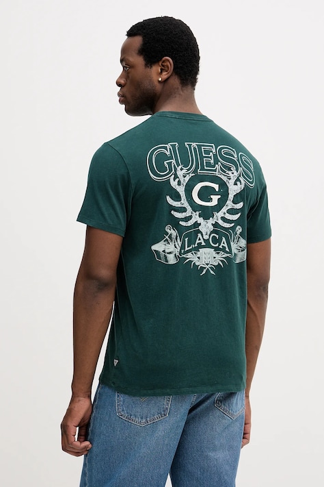 Guess tricou din bumbac culoarea verde, cu imprimeu, M5BI61 KBZV1