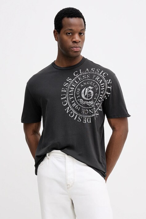 Guess t-shirt bawełniany męski kolor szary z nadrukiem M5BI69 I3Z14