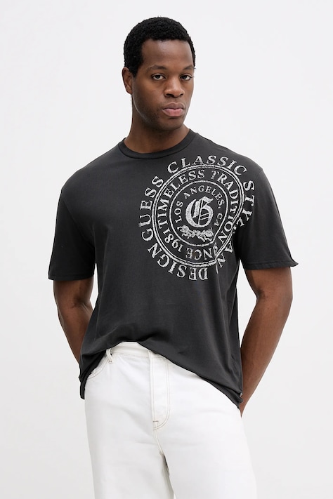 Guess t-shirt bawełniany męski kolor szary z nadrukiem M5BI69 I3Z14