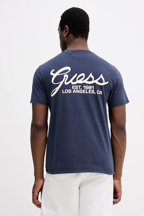 Guess tricou din bumbac culoarea albastru marin, cu imprimeu, M5BI70 I3Z14